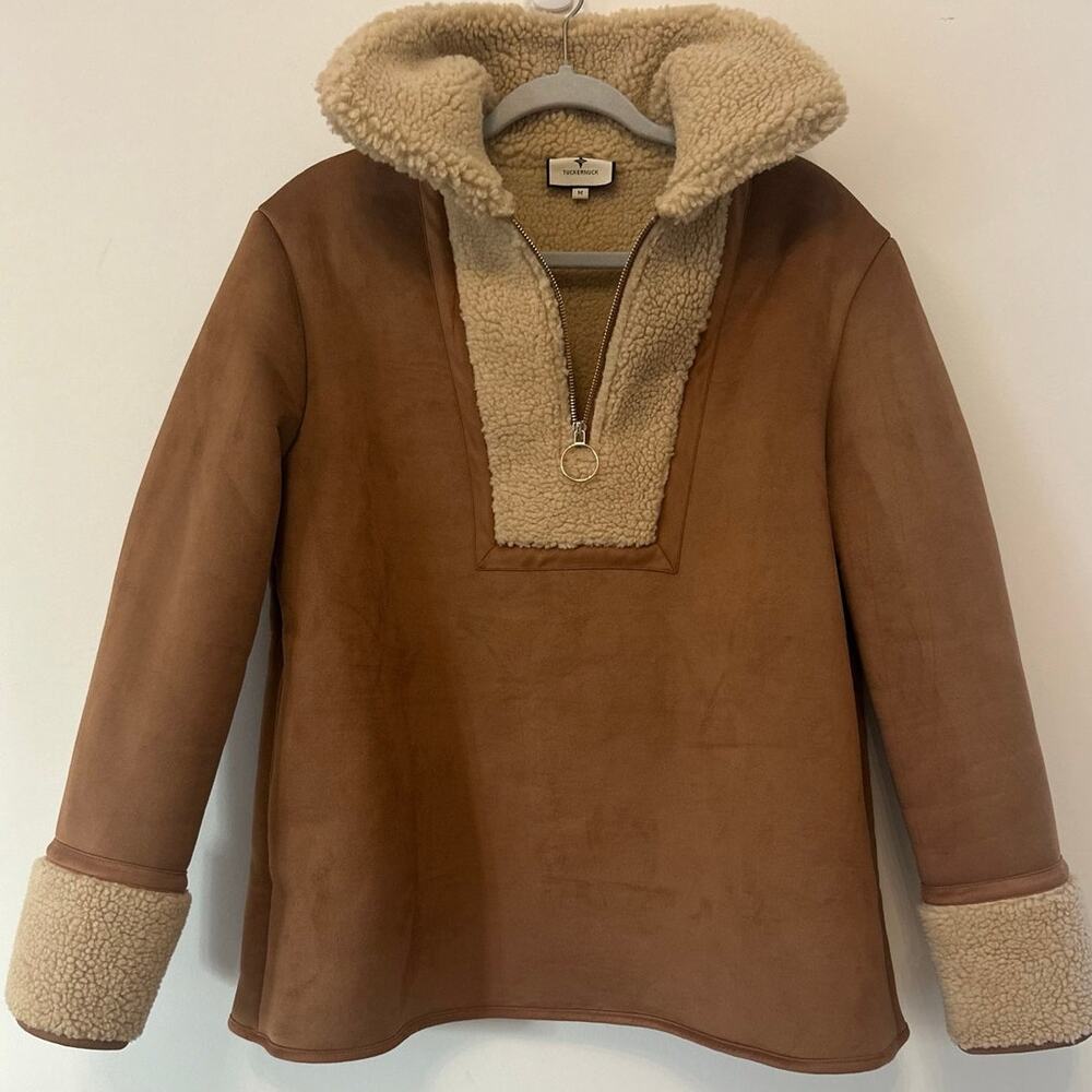 Tuckernuck Stella Shearling Quarter Zip Pullover Jacket Tan Cream Medium - Picture 6 of 11